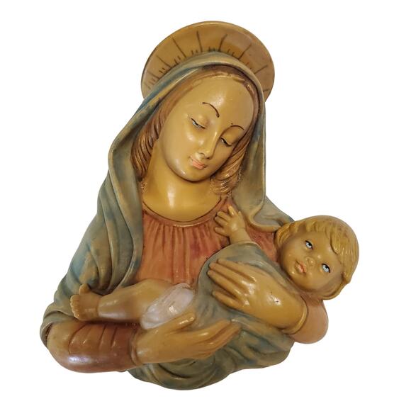 Vintage Madonna Mary and Child Baby Jesus Fontanini Style Polymer Wall Decor 10" - Picture 1 of 6